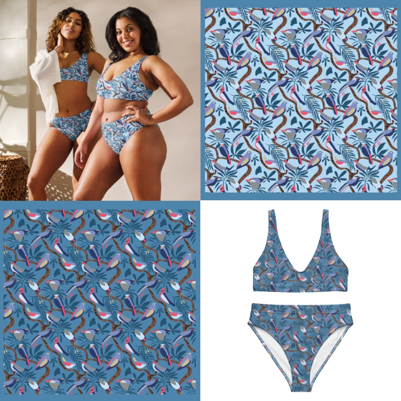 Maillot de bain 2 pièces taille haute – Motif Free Birds