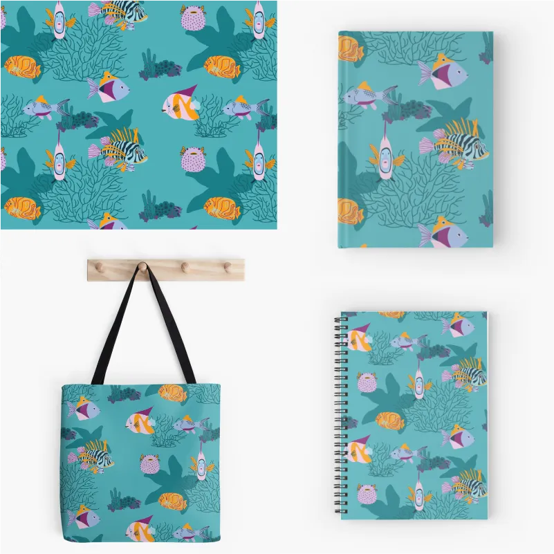 Cahier, carnet et totebag - Motif submarine