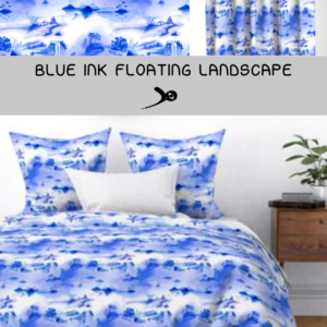Tissu et déco - Motif Blue ink floating landscape