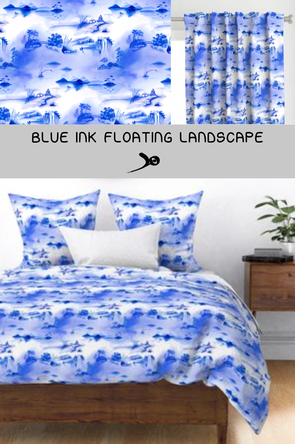 Tissu et déco – Motif Blue ink floating landscape
