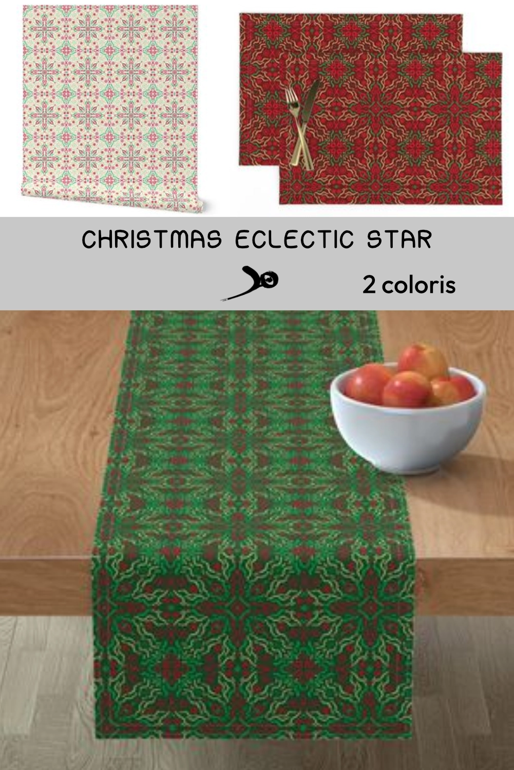 Tissu papier cadeau et déco – Motif Christmas Eclectic Star | 3 coloris