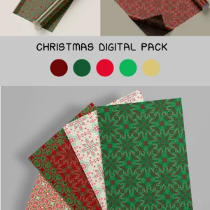 Fiche produit motifs de noel digital paper pack rouge vert et jaune